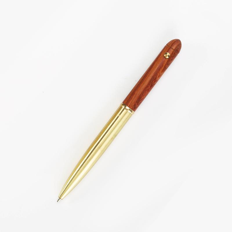 Rotating Rosewood Metal Ballpoint Pen - Medium-Oil Brass Signature with Custom Logo 0.5mm жёлтый