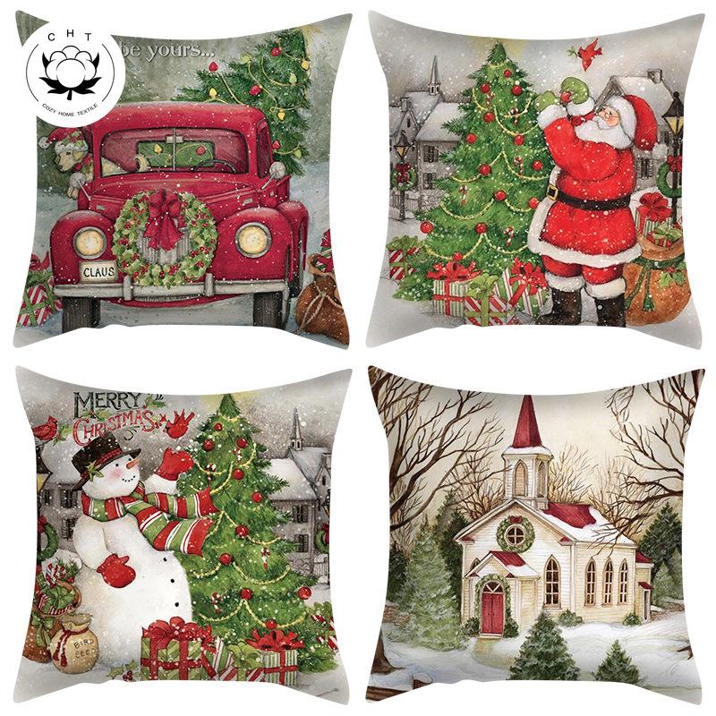 

Рождественский принт наволочка с узором для дома, гостиной, дивана, спальни, украшение, наволочка, автомобильный комплект, наволочка