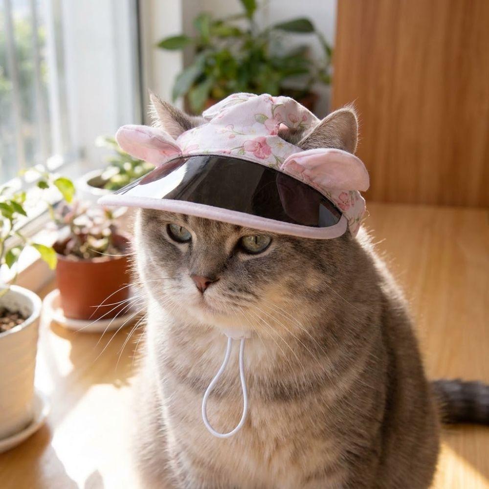 Breathable Dog Sunscreen Hat Adjustable UV Protection Cat Sunshade Cap with Ear Holes Colorful Print Dog Visor Hats Travel Use