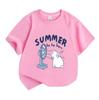 Cute Kids Boys Girls 100% Cotton Short Sleeve O-Neck T-shirt, Summer Fluffy Rabbit Blowing Electric Fan Casual Soft Breathable Tee for Children Daily