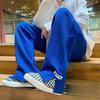 Men High Street Sweatpants Fashion Loose Casual Side Slit Straight-Leg Pants Vintage Blue Jacquard Casual Bottoms Male Clothes