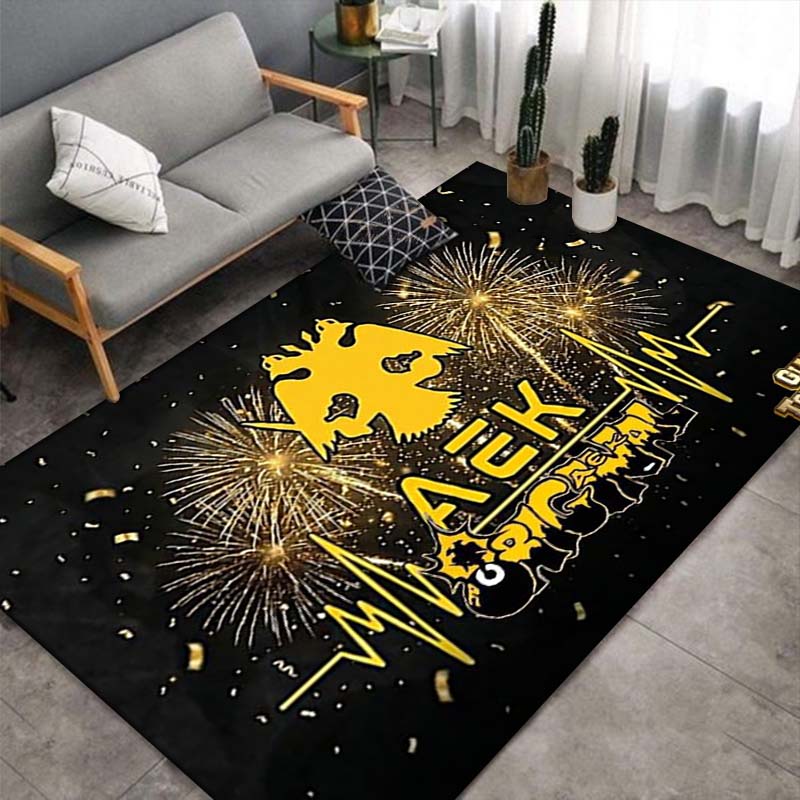 AEK Black Yellow Wide Stripe Area Rug, Non Slip Floor Mat, Shield Double Eagle Logo Print Carpet for Living Room Bedroom