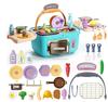 Kids Picnic Kitchen Playset Portable Pinic Basket with Musics & Lights Play Foods Sink Pretend Play Oven Toys for Boys and Girls