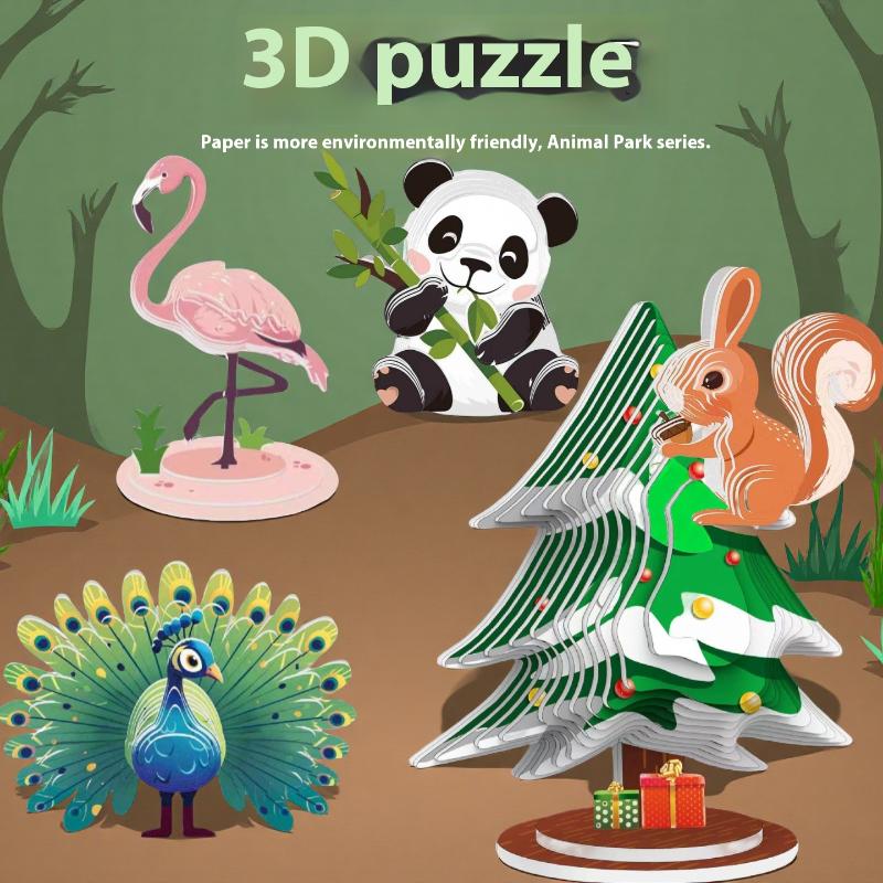 1 Set Kinder Lernspielzeug Montessori Lustiges DIY Manuelle Montage Dreidimensionales Modell Tier 3D Papierpuzzle Spielzeug für Jungen Mädchen