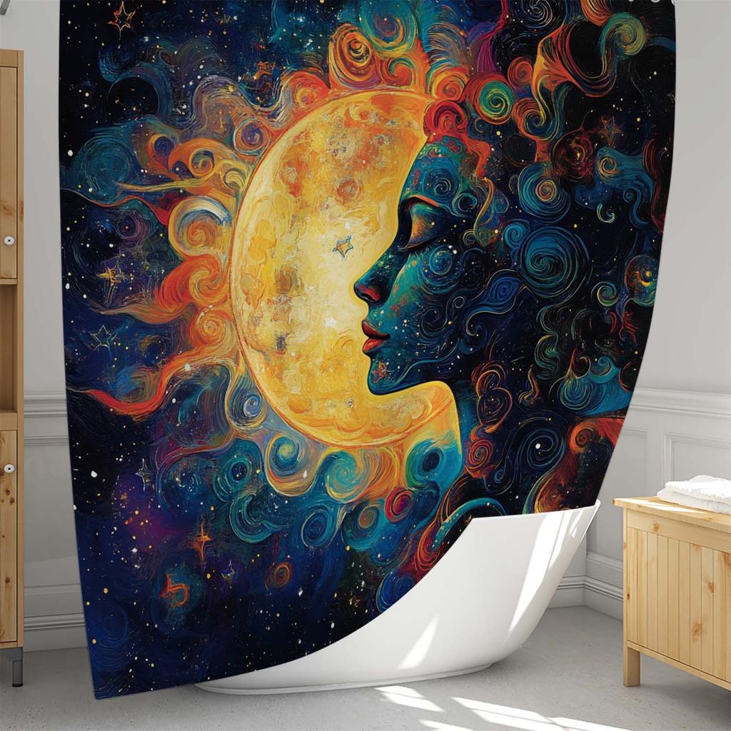 Sun and Moon Mystical Waterproof Mildew-Resistant Shower Curtain - Cosmic Design for a Tranquil Bathroom Décor Experience
