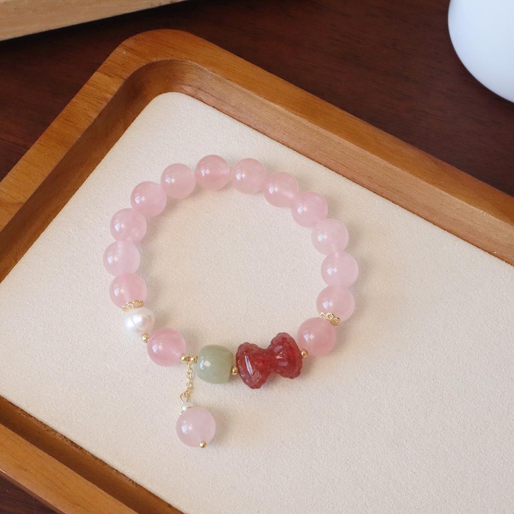 Natural Pink Quartz Crystal Bracelet for Women,fashion Design Amethyst Bracelet Powder Crystal Beaded Jewelry