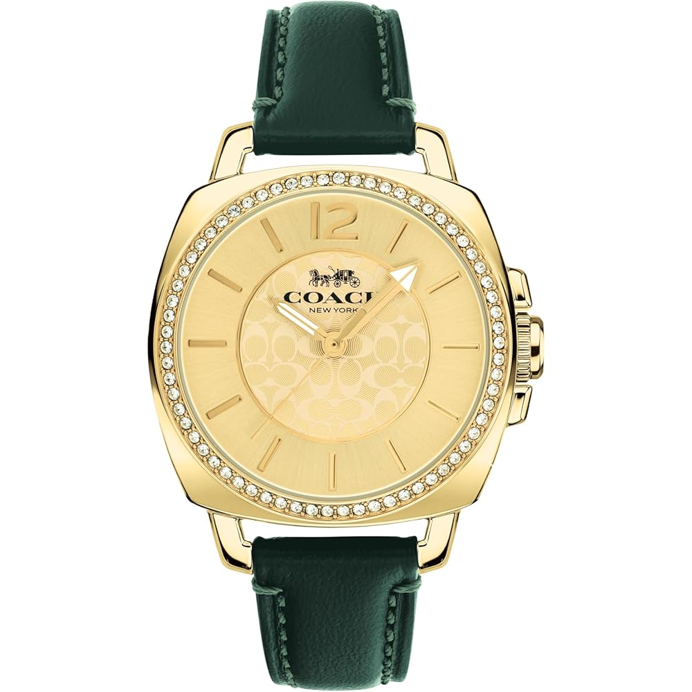 Coach Boyfriend Women s Watch Gold Dial Dark Green Strap 14503982