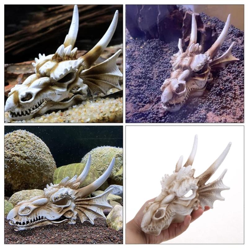 Aquariums Decorations Dinosaur Skull Fishtanks Landscape Cave Hideaway House for Aquatic Fish Shrimp Safe Landscaping
