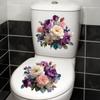 Self-adhesive Watercolor Purple Pink Floral Toilet Stickers Removable Waterproof for Bathroom Home Decor