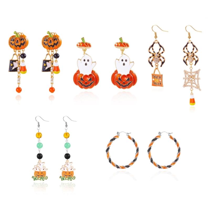 Orecchini Pendenti Asimmetrici Festivi a Zucca Comodo Accessorio per le Feste Perfetto per le Riunioni di Halloween