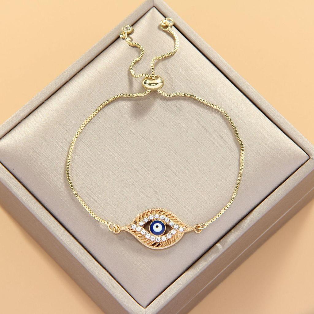 Copper Pull-Adjustable Evil Eye Bracelet - Color-Preserving, Simple & Fashionable for Women In Southeast Asia