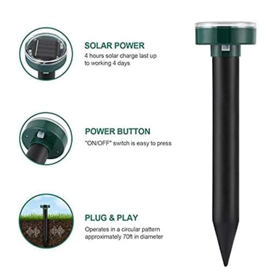Solar Maulwurfschreck Garten Solarbetrieben Ultraschall Wühlmausschreck Wasserdicht Wühlmaus Vibrationsstab Außen Tierabwehr Pfahl für Nagetiere