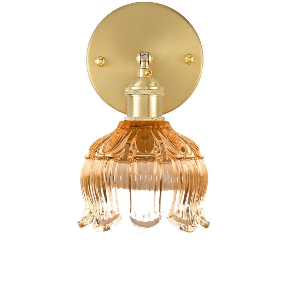 

Up Down Rotate Clear Flower Glass LED Wall Lamp Energy Saving Dimmable Copper Wall Light Fixtures Amber Glass Reading Nook