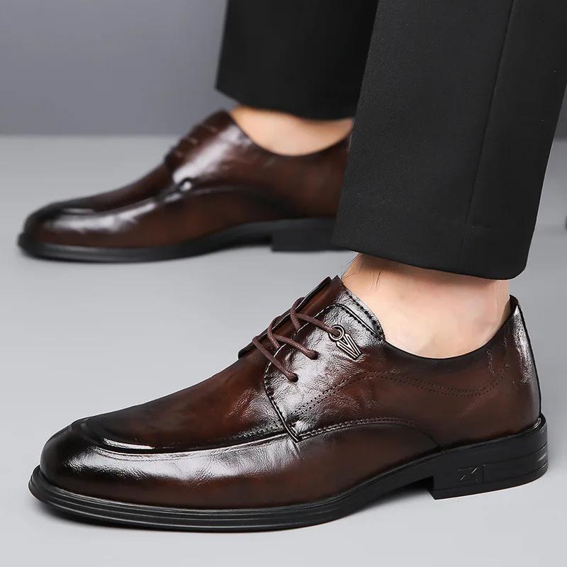 Mens Lace Up Casual Business Shoes Leather Fashion Dress Shoes Italian Style Business Office Wedding Shoes Men Luxury Shoes