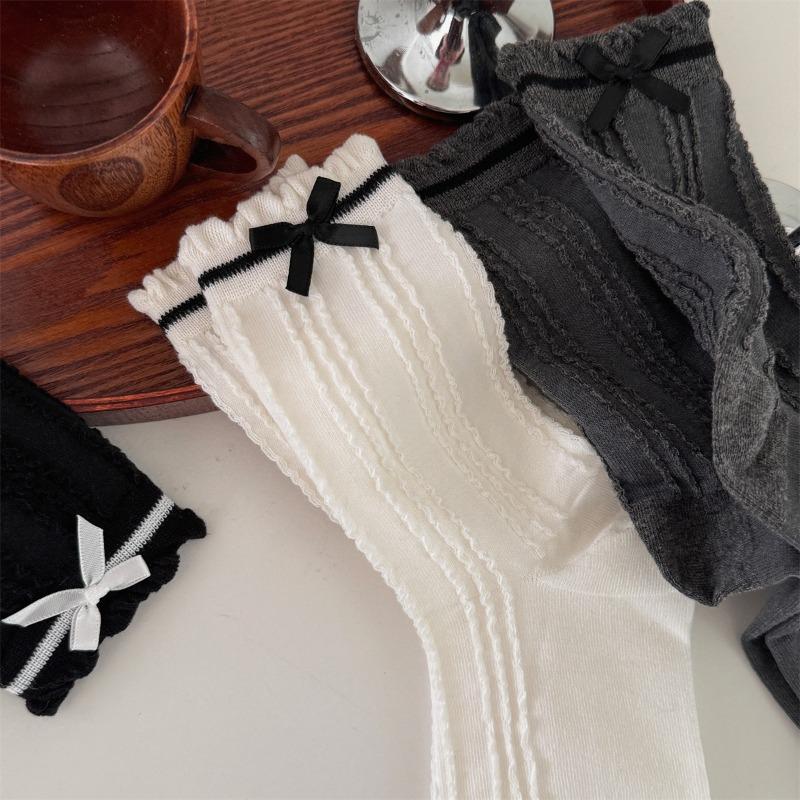 Sweet Girl Bow Boneless Socks Spring and Summer Gentle Ballet Style Stockings Bubble Mouth Pile Socks
