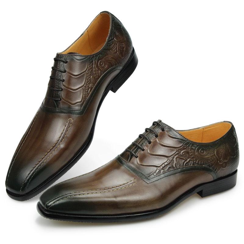 Fashion Men's Dress Genuine Leather Shoes Breathable Lace Up Fashion Man Shoe Formal Business Casual Holiday Party Office Leather Shoes