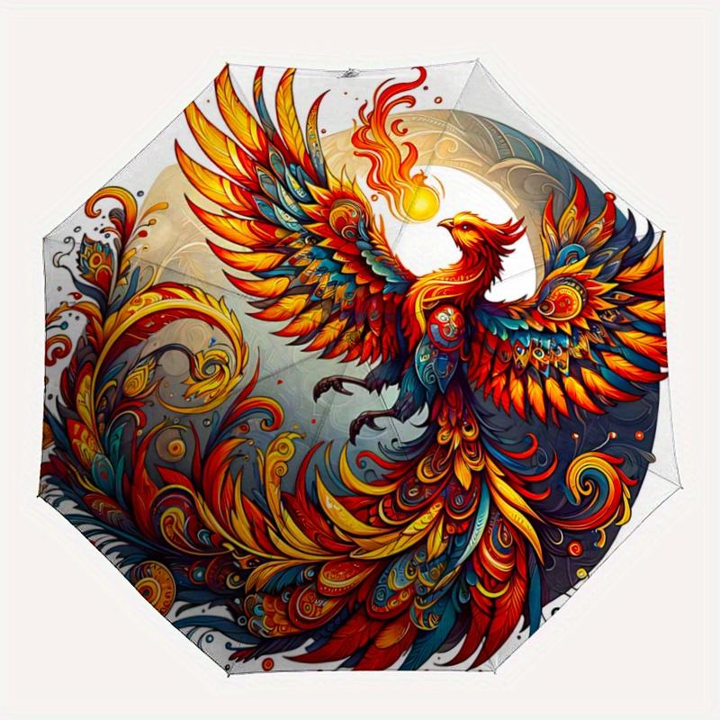 1pc Flaming Phoenix Pattern Automatic Opening and Closing Umbrella - Small Umbrella Suitable for Various Occasions A064