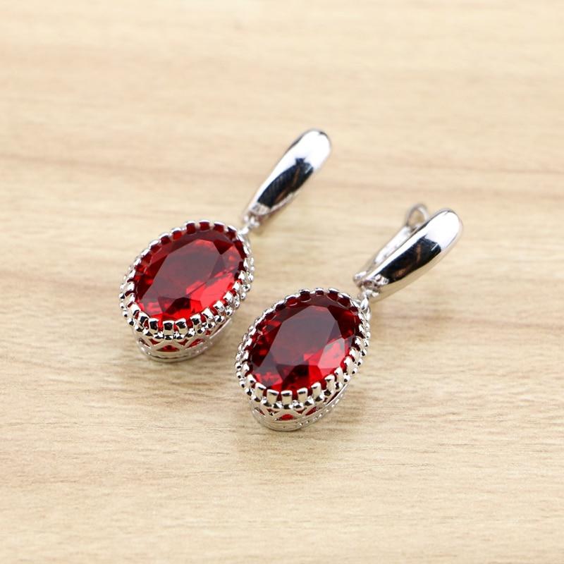 Oval Red Zircon Jewelry Drop Earrings Silver Color Dangle Earring For Women Free Jewelry Box
