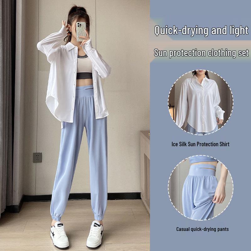 

Women s Summer 2024 Ice Silk Sun Protection Set: Loose Shirt & Quick-Dry Pants. XL (Shirt L/XL)