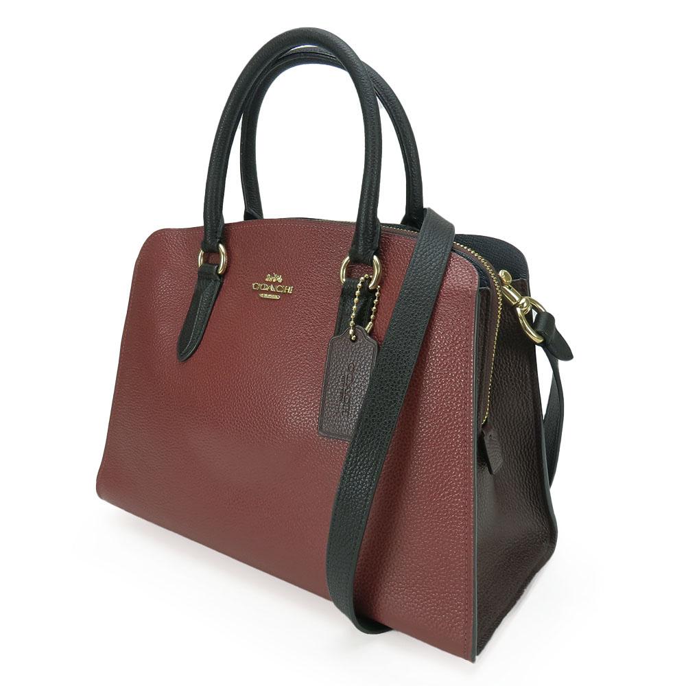 Used COACH Handbag Channing Carryall 76089 Leather Bordeaux Black 2WAY