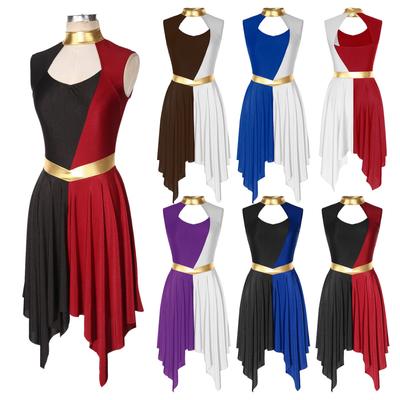 Liturgical Praise Dance Church Robe Worship Costume Sleeveless Asymmetrical Hem Dresses Hollow-out Back