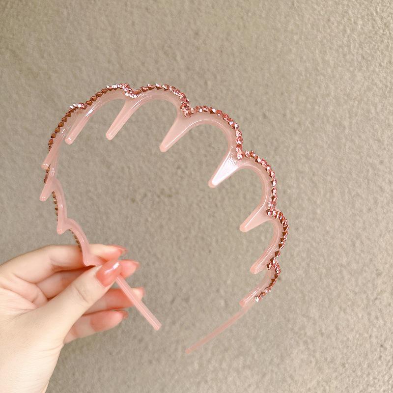 

Korean Rhinestone High Crown Headband for Women - New Wavy Hair Clip, Wash Face Hairband, Celebrity Style Headwear розовый