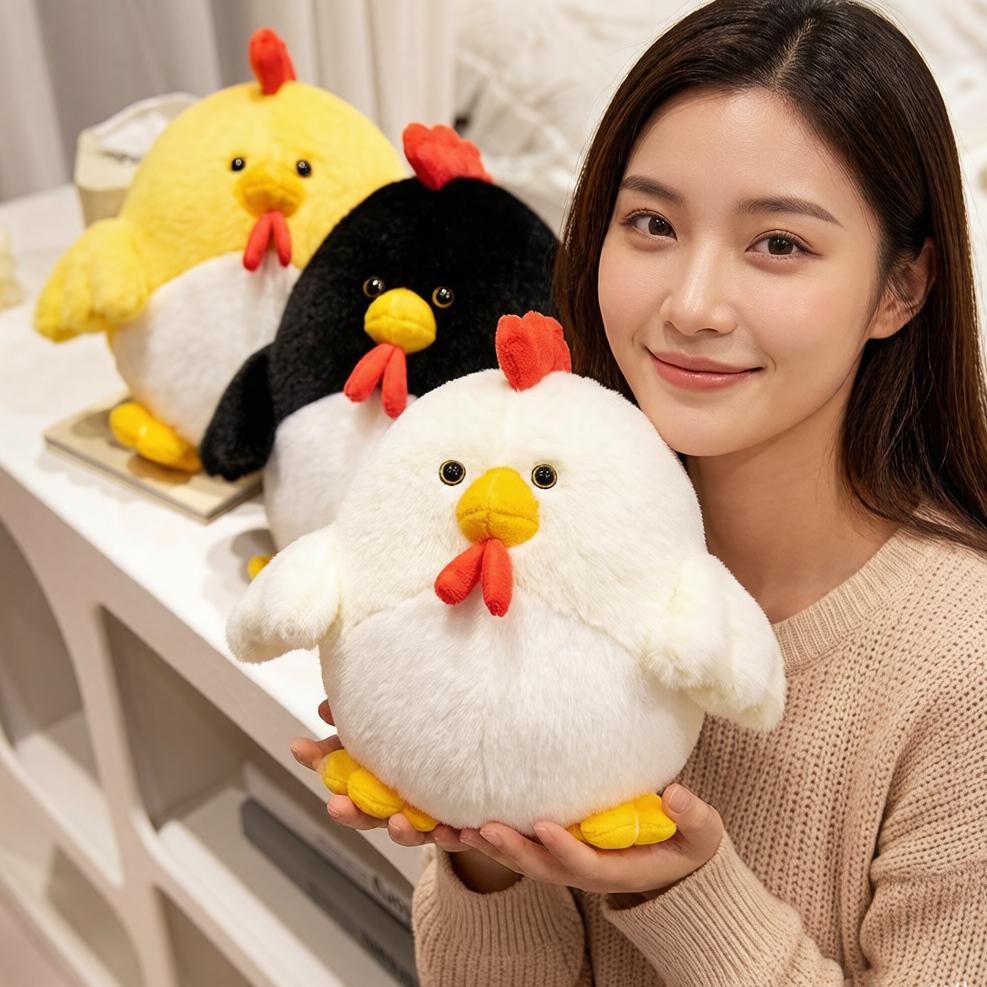 27Cm Cock Rooster Chick Plush Toy Kawaii Farmland Animal Doll Soft Yellow White Black Plushie Companion Gift