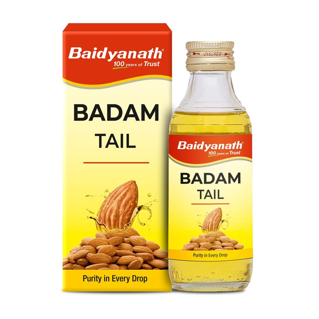 Baidyanath Ayurved Badam Tail 50ml Sweet Almond Hair & Skin Oil Vitamin E Rich Moisturizing Massage Oil Pack of 1