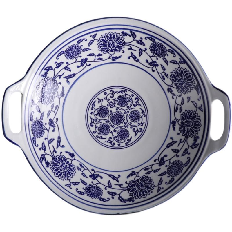 

Сине-белое фарфоровое сервировочное блюдо с двумя ручками, керамическое глубокое блюдо для рыбы/мяса, винтажная китайская домашняя обеденная тарелка
