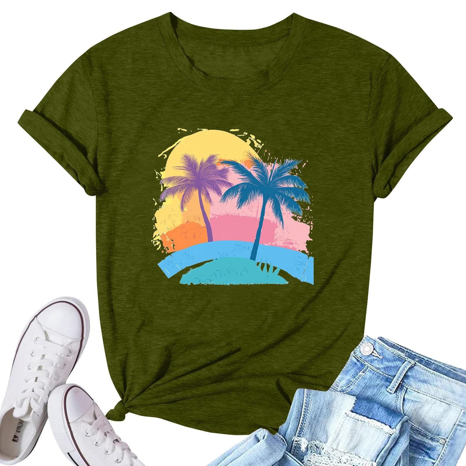 

Женская модная повседневная плиссированная футболка с коротким рукавом с принтом L армия зеленый