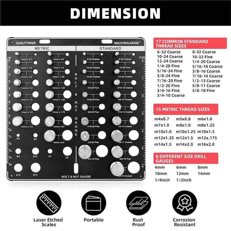 ABBP-Bolt And Nut Identifier Thread Checker Tool 42 Pieces With 19 Standard& 15 Metric Sizes 8 Drill Bit Gauges Identification G