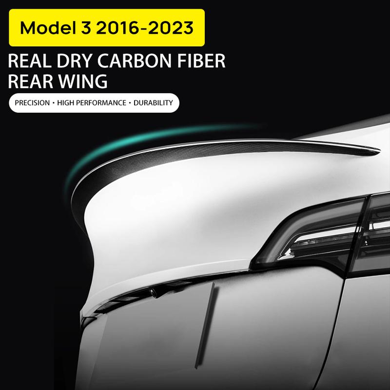 Car Rear Trunk Lip Spoiler Wing Real Dry Carbon Fiber Decoration For Tesla Model 3 Model3 2017- Exterior Tuning Accessories