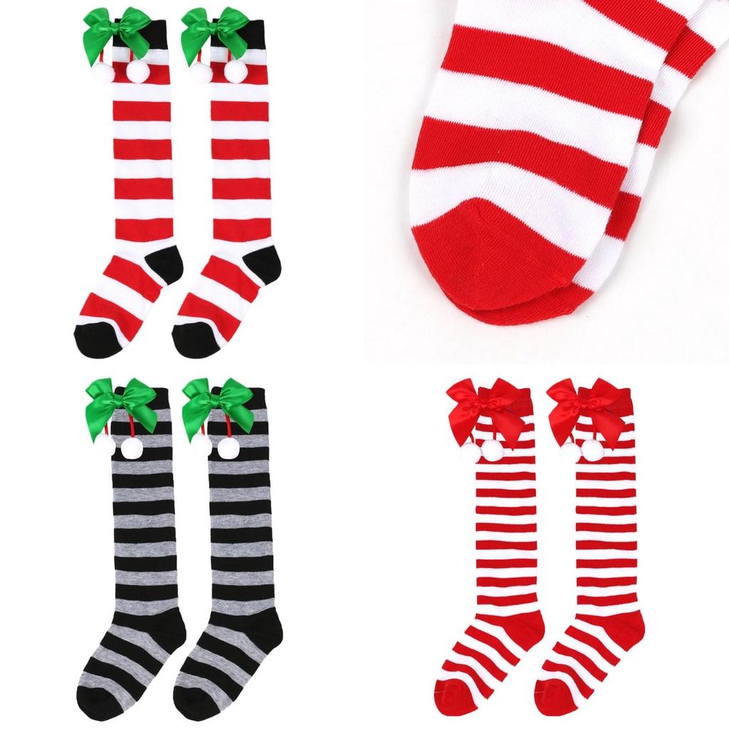 Cute Butterfly Bow Christmas Socks For Girls Long Tube Polyester Fabric