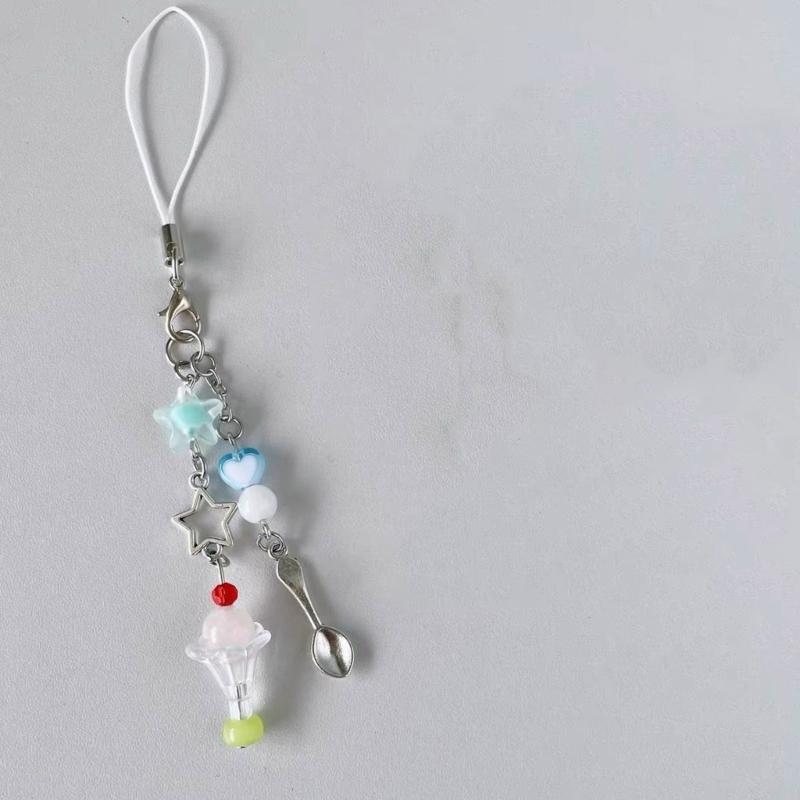 Sweet Phone Chain Strap Lanyard Ice Cream Bead Pendant Phone Charm Hangings Decoration Cute Phone Accessories