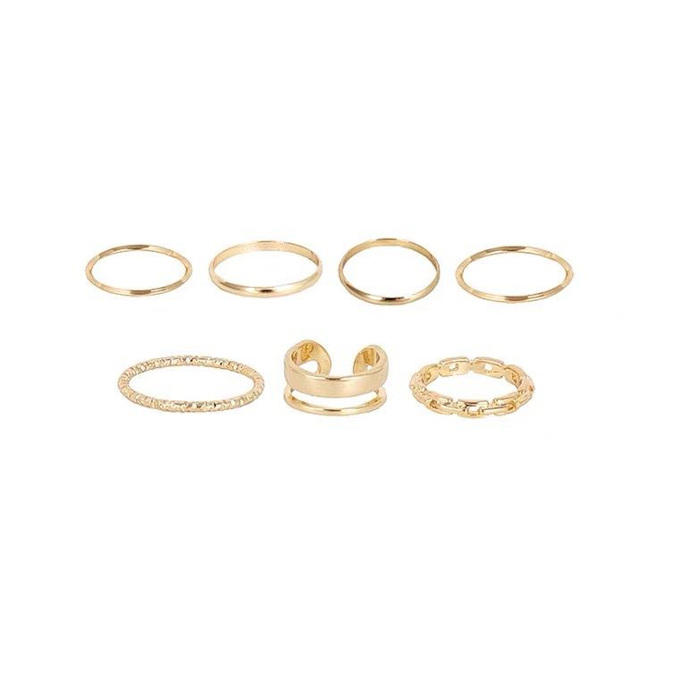 Fashion 7Pcs Punk Simple Rings Set for Women Silver Geometric Vintage Hiphop Finger Ring Jewelry Niche Design