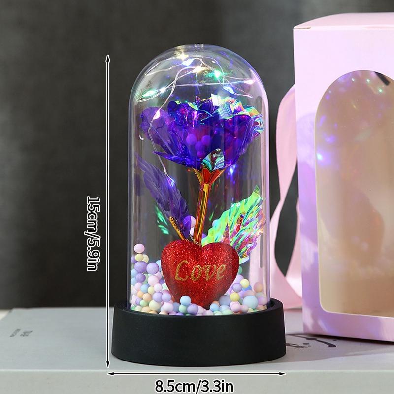 Eternal Rose in Glass Dome Desk Accessorie Artificial Flower Glow LED Roses Flores Eternas Birthday Christmas Gifts Room Decor