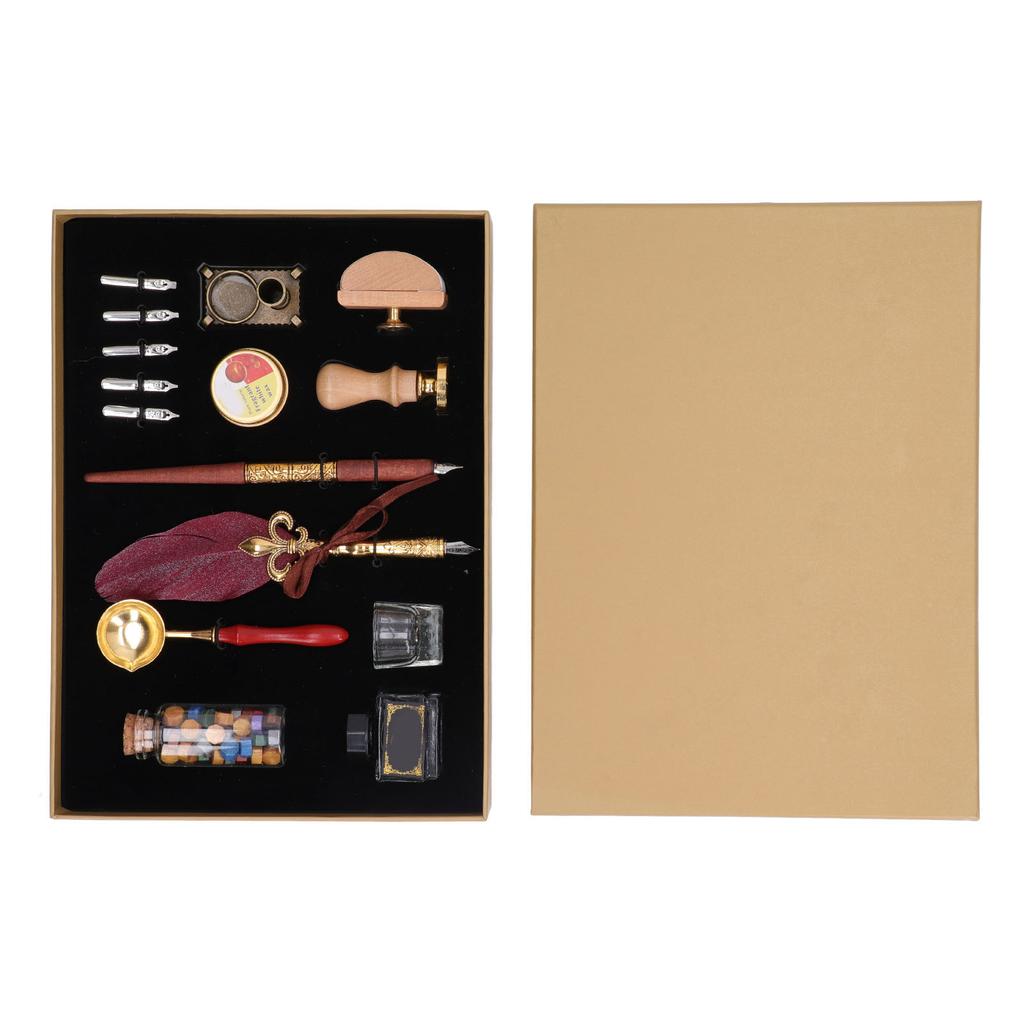Quill Pen and Ink Set Vintage Elegant Glossy Writting Exquisite Colors   Pen and Ink Set with  ing Wax