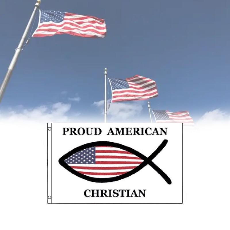 American Proud Christian Flag 3x5 Ft Fish Flag Jesus Christ Religious Usa Symbol