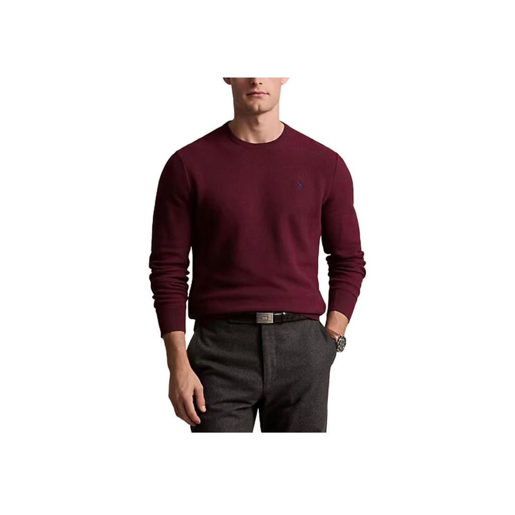Polo Ralph Lauren Small Pony Logo Embroidered Solid Color Crew Neck Long Sleeve Knit Sweater Men Sweater Burgundy 710918163-514