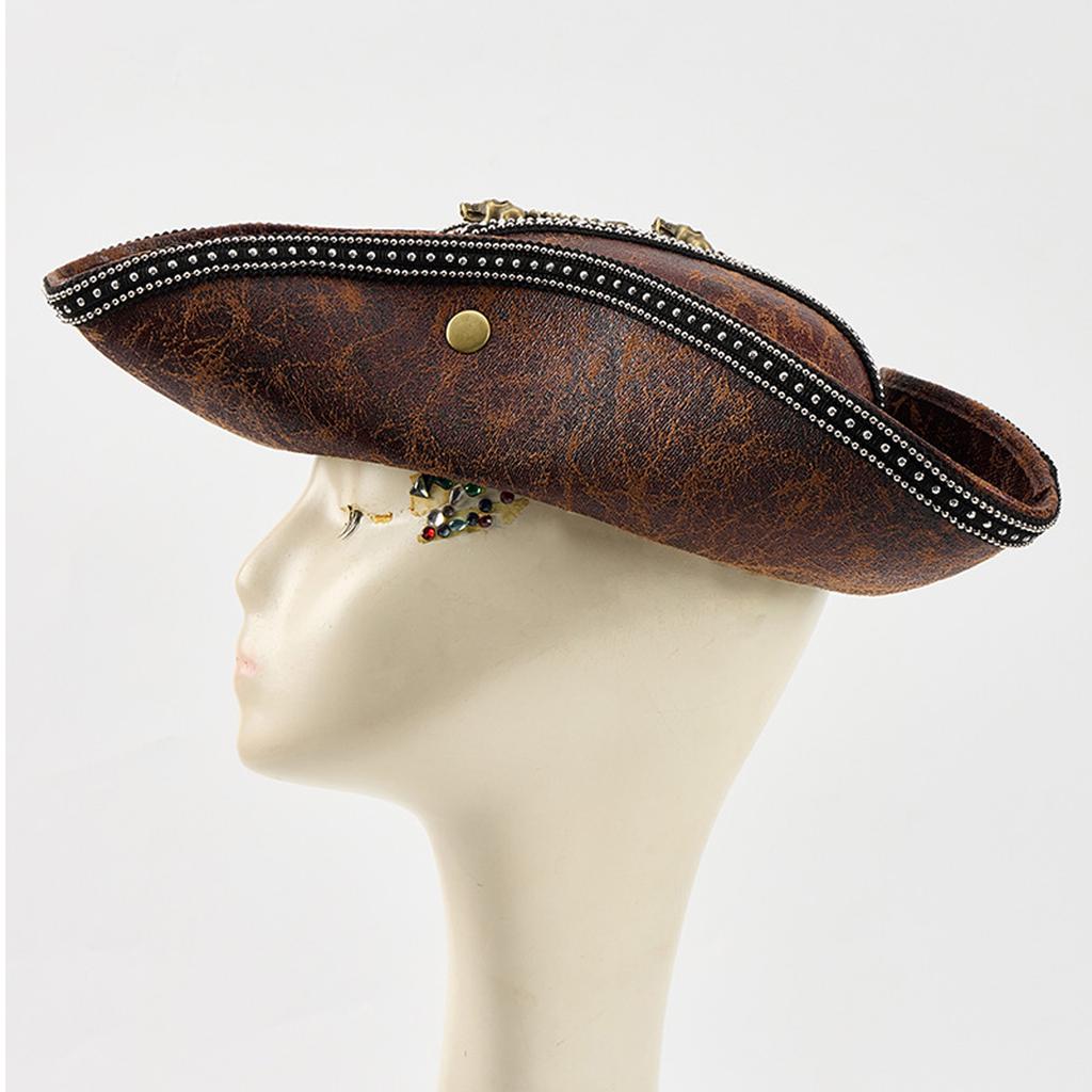 Cappello da Pirata Originale in Ecopelle PU Gotico per Uomini Donne Accessori Costumi di Halloween Per Appassionati di Cosplay