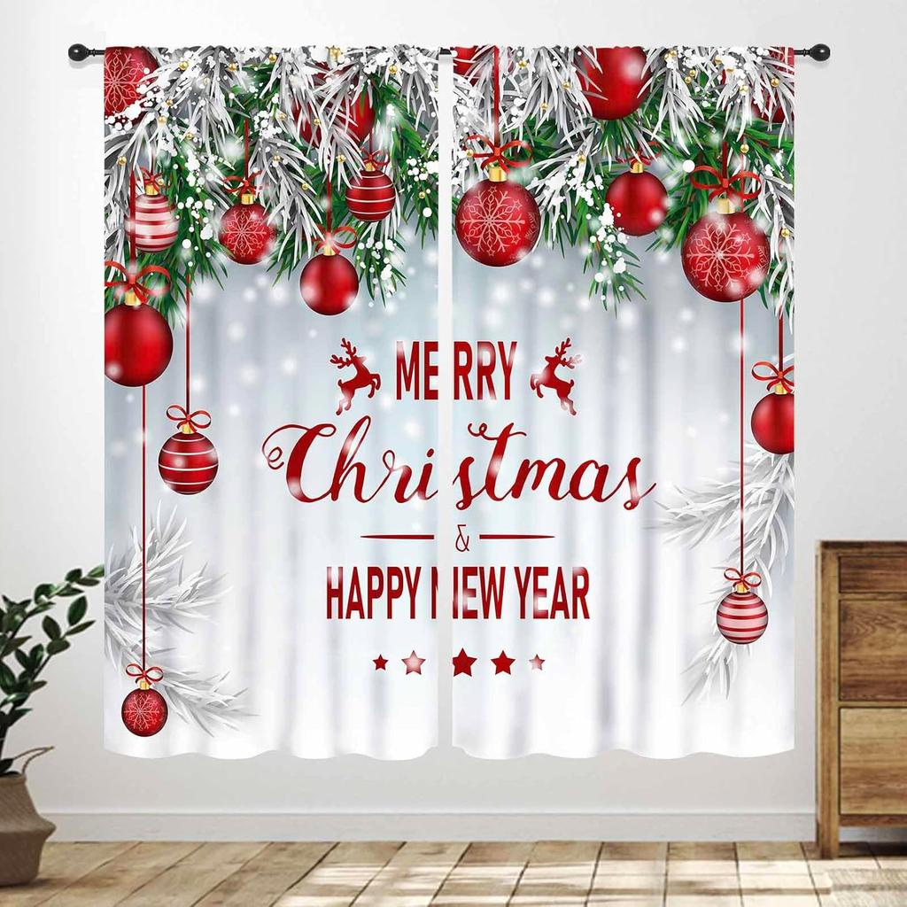 Winter Kitchen Christmas,Christmas Pine Tree Nature Forest Deer Watercolor Cabin Rustic Farmhouse Holiday Window Treatments