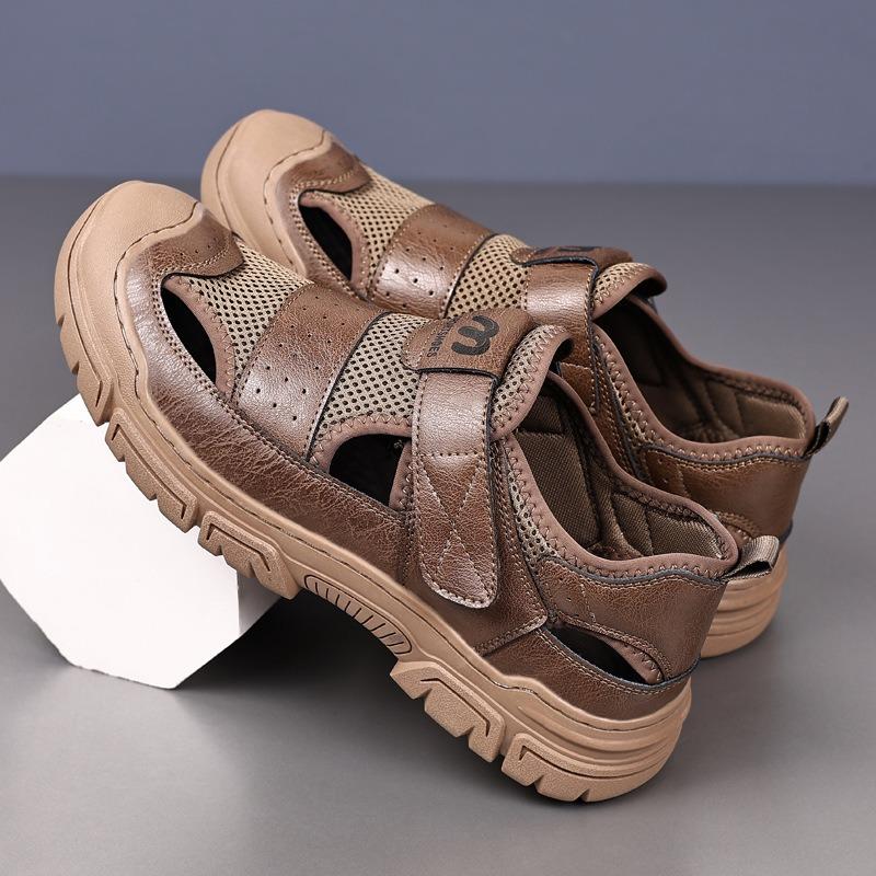 Cowhide sandals men's new casual breathable hole shoes men's tide non-slip bag head outdoor beach shoes