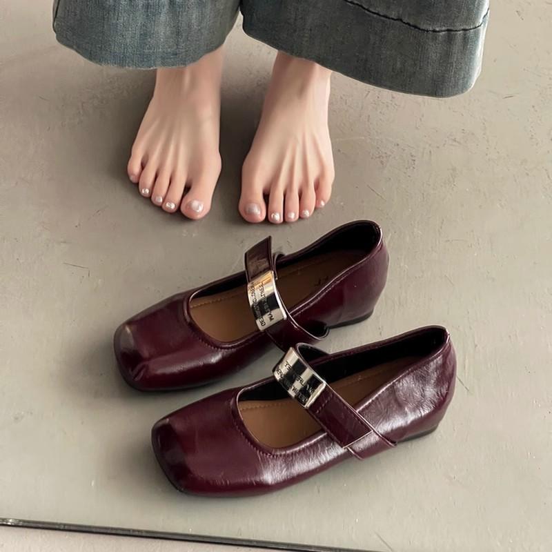 French gentle style leather shoes Mary Jane evening shoes summer word belt heightening soft leather grandma shoes wedge heel single shoes