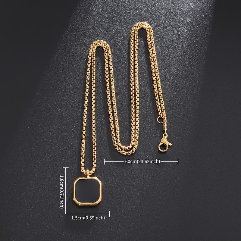 Stainless Steel Classic Geometric Polygonal Black Square Natural Stone Necklace Pendant for Men Fashion Casual Punk Jewelry Gift