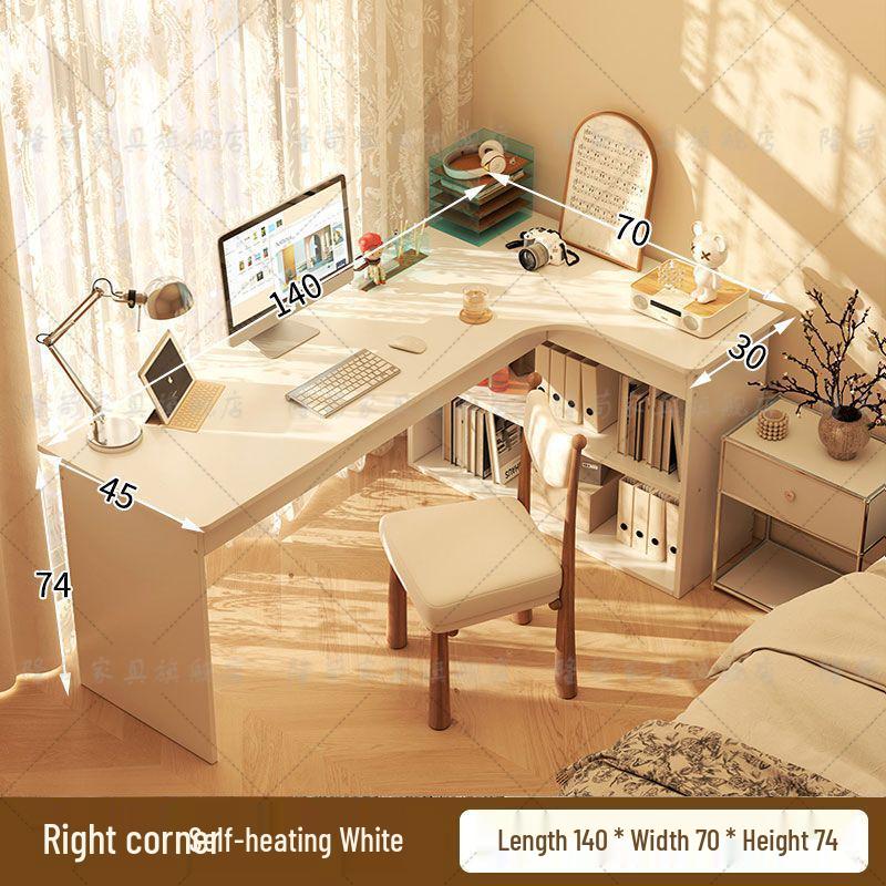 Compact Corner Computer Desk with Integrated Bookshelf & Vanity for Bedroom or Home Office