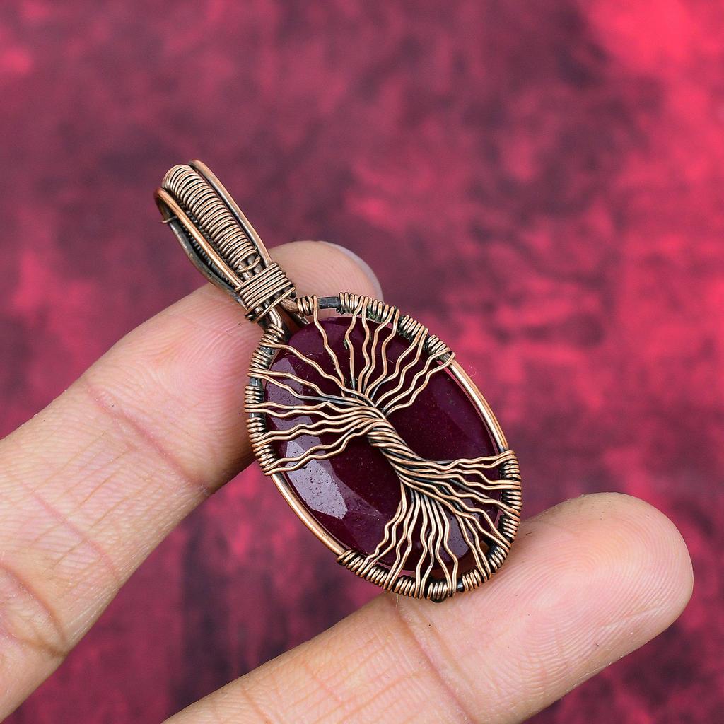 Tree of life faceted kashmir ruby pendant copper wire wrapped jewelry handmade real gemstone pendant copper wire wrap pendant gifts for wife