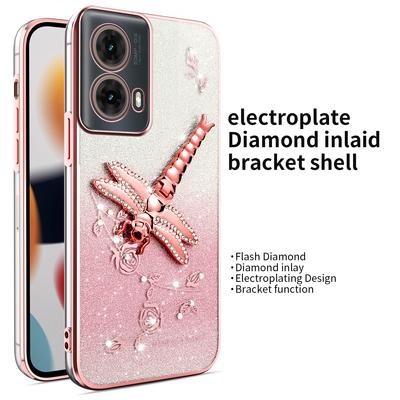 KADEM For Motorola Moto G85 5G/S50 Neo 5G Case Dragonfly Kickstand TPU Flowers Glitter Phone Cover