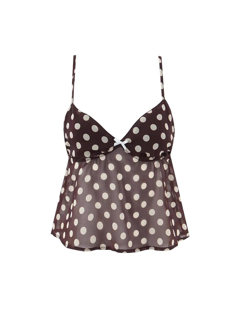American Style Polka Dot V-Neck Camisole & High-Waisted Skirt Two-Piece Set