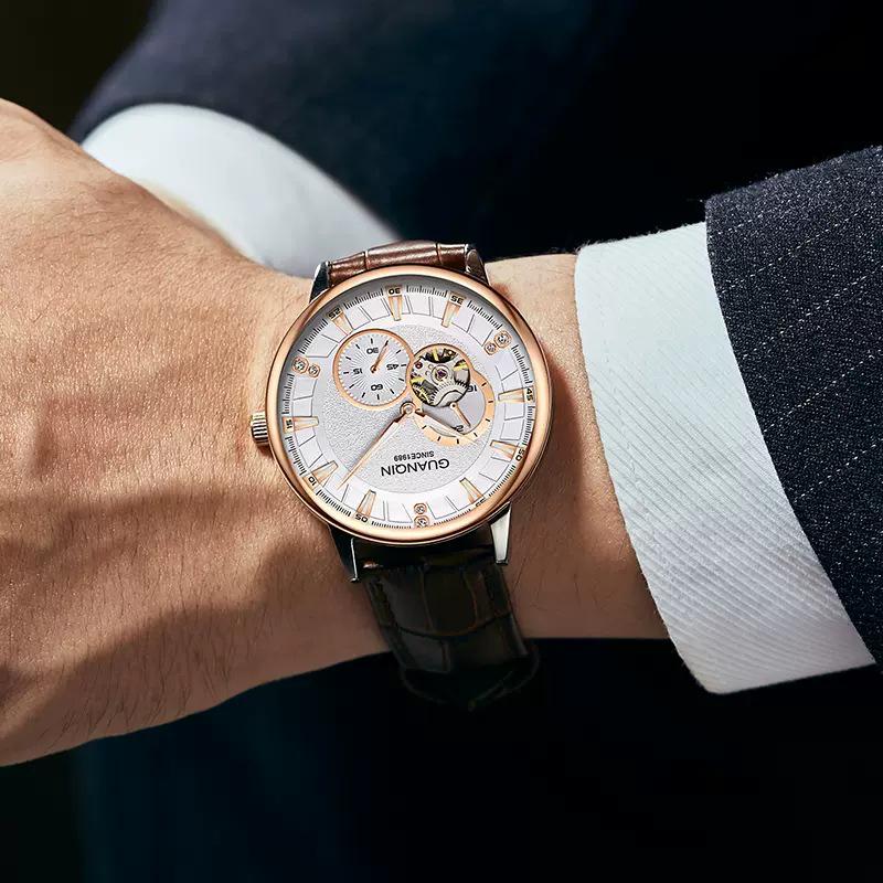 Ceas Mecanic Automatic pentru Bărbați din Piele Naturală, Luminos, Rezistent la Apă, de Modă Elvețiană