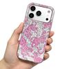 Pink Cheetah Patterns Case for iphone 12 13 XS Max XR 11 18 Pro Max 14 16 Plus Air 17 Pro 15 Silver Crushed Foil Cover
